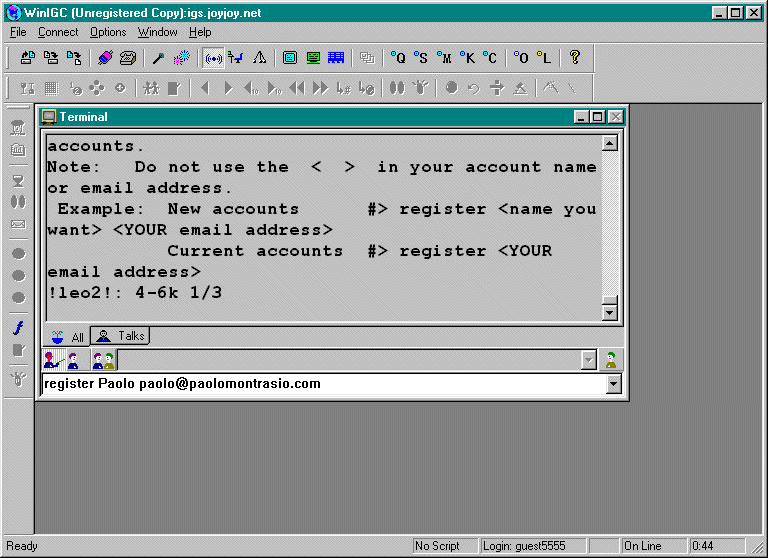 Registrazione
al server