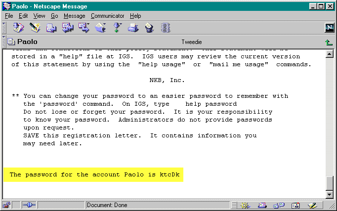Password di
collegamento